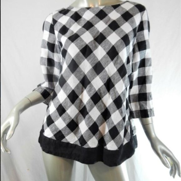 J. Jill Buffalo Plaid “love linen” 3/4 Sleeve Top Petite - Picture 3 of 8